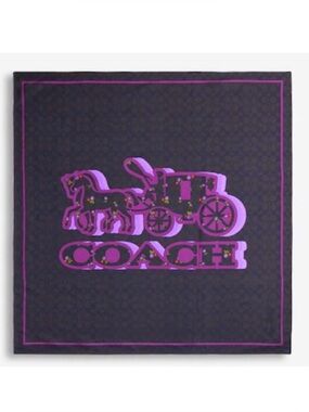 NEW! COACH 100% Silk Square Horse/Carriage Country Floral Logo Large Scarf NWT!
